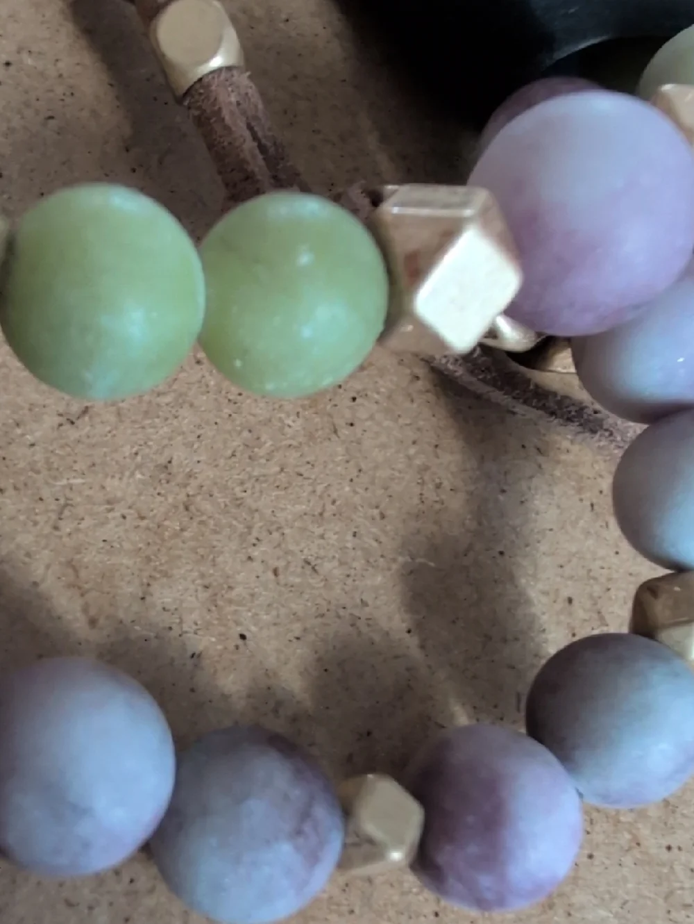 Matte Bead Stretch Bracelet Set with Gold Accents - Green & Purple